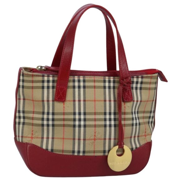 BURBERRY Nova Check Hand Bag Canvas Beige Red - Picture 1 of 16